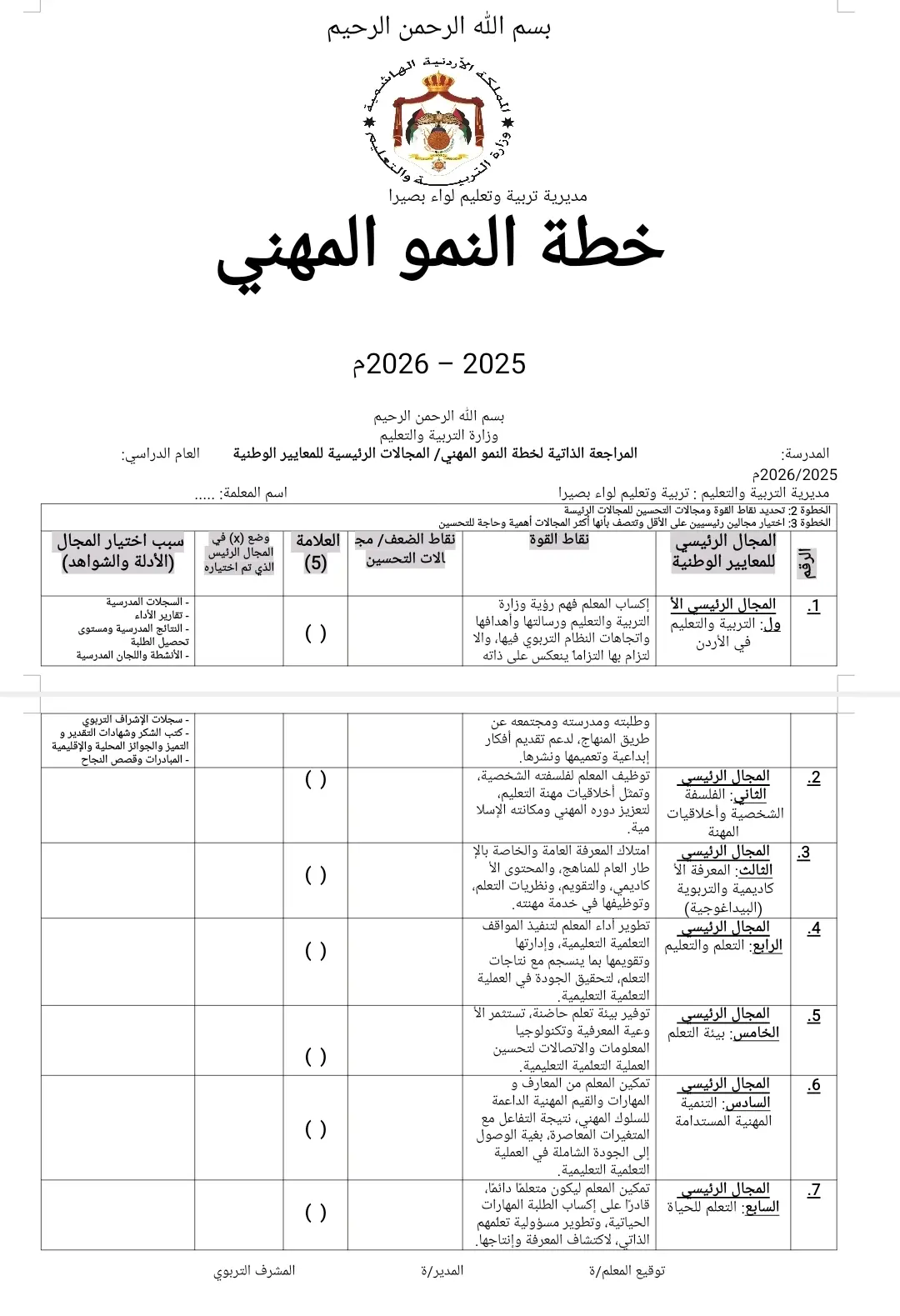خطة نمو مهني مقترحة للمعلمين